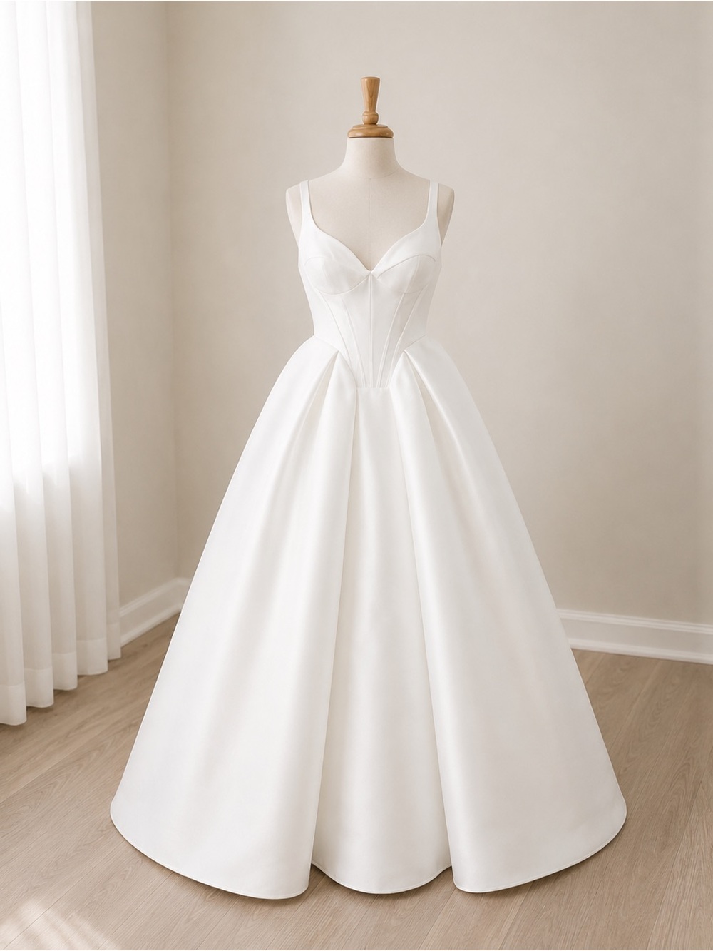 White Satin Ball Gown Wedding Dress with Corset Bodice NWT